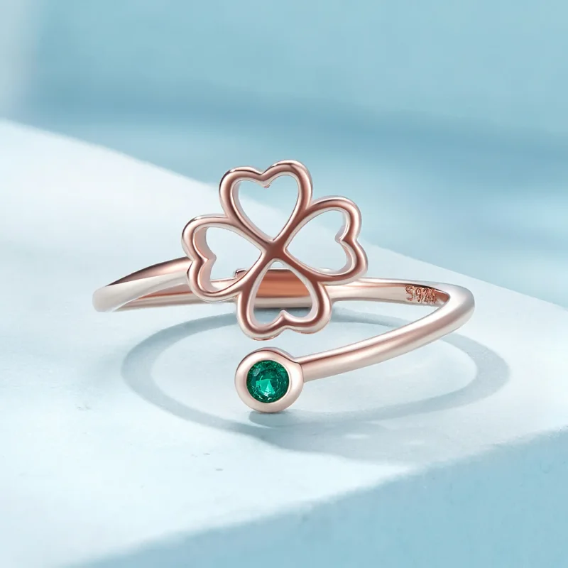 (bilde for) Pandora Style Rose gull firkløver åpen ring - SCR843-C - Vis 3