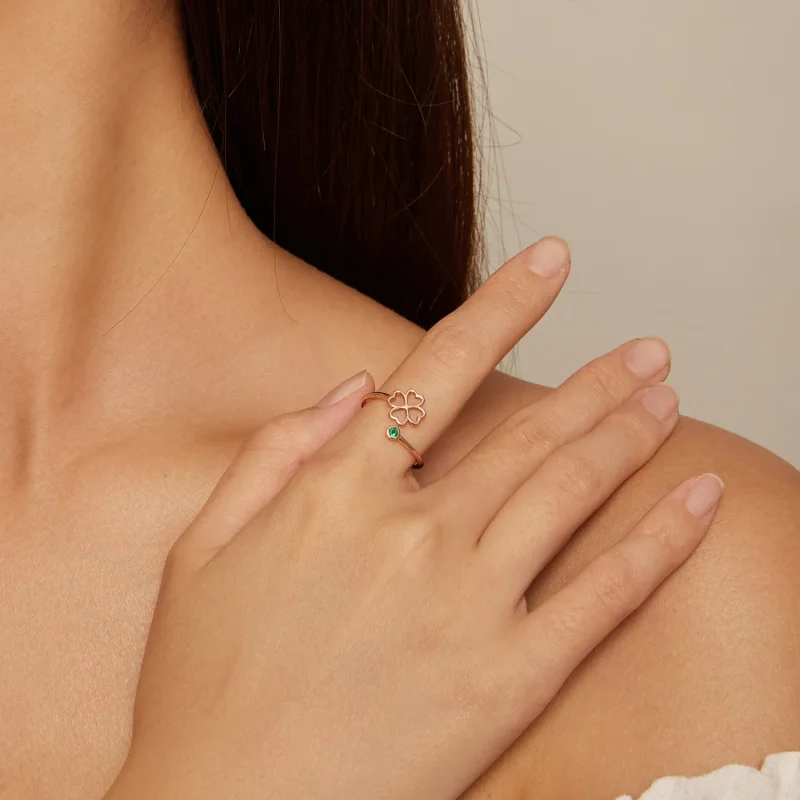 (bilde for) Pandora Style Rose gull firkløver åpen ring - SCR843-C - Vis 4