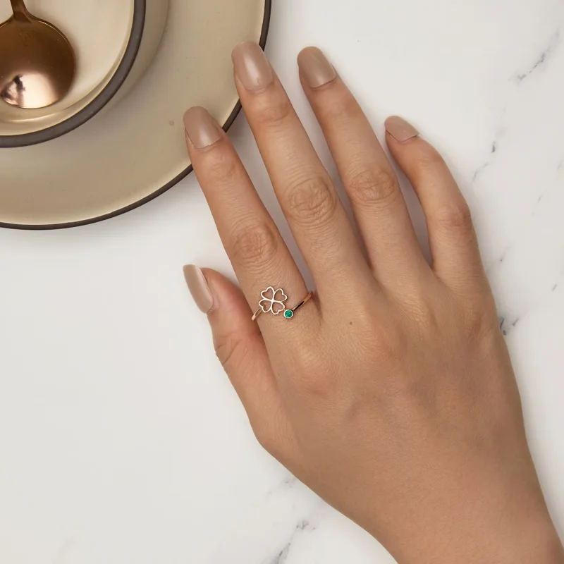 (bilde for) Pandora Style Rose gull firkløver åpen ring - SCR843-C - Vis 5