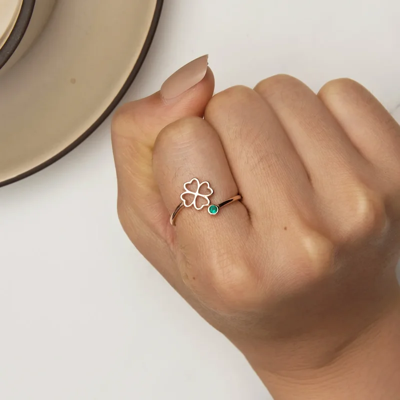 (bilde for) Pandora Style Rose gull firkløver åpen ring - SCR843-C - Vis 6