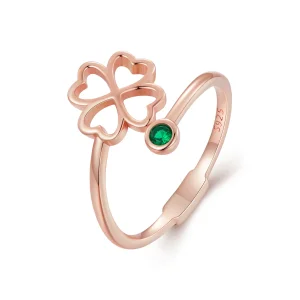 (bilde for) Pandora Style Rose gull firkløver åpen ring - SCR843-C
