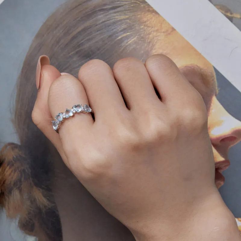 (bilde for) Pandora Style Sea Blue Heart Ring - BSR406 - Vis 7