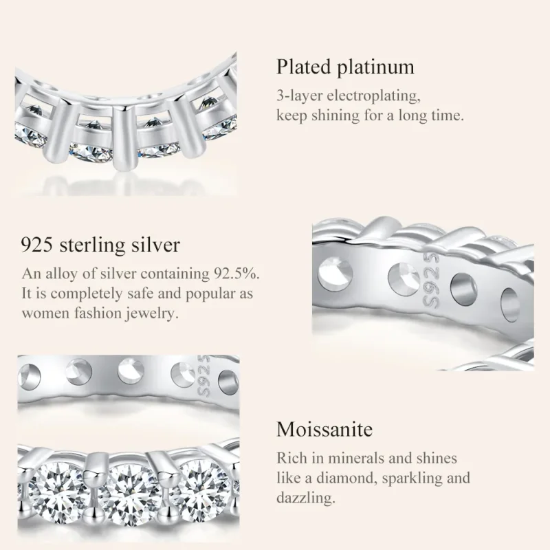 (bilde for) Pandora Style Shining Moissanite Ring (ett sertifikat) - MSR020 - Vis 4