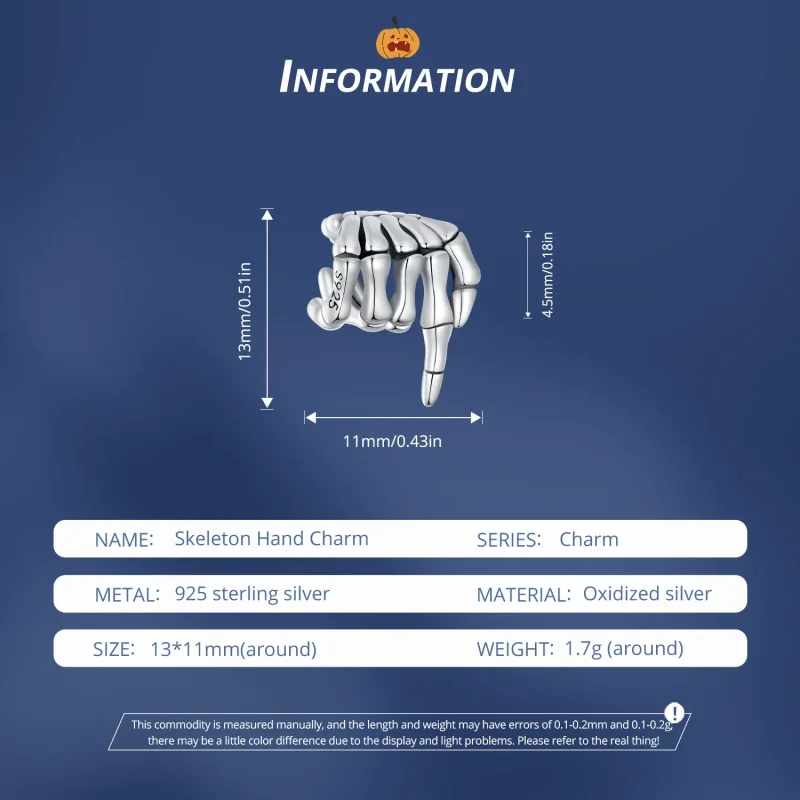 (bilde for) Pandora Style Skjelett Hånd Charm - BSC909 - Vis 6