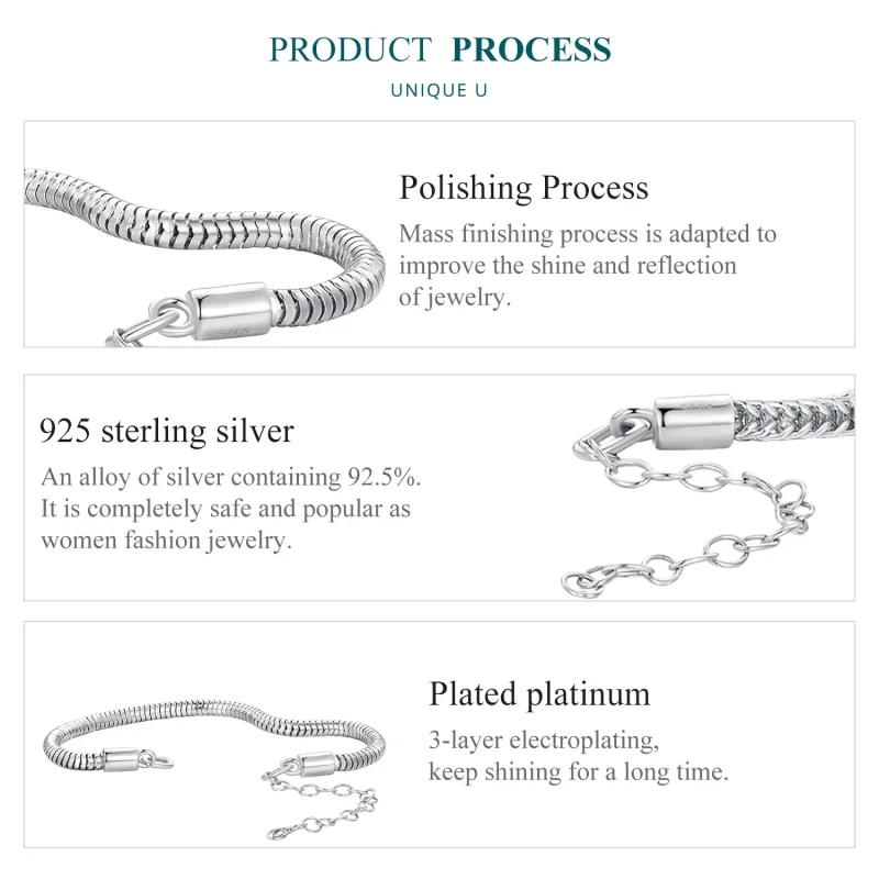 (bilde for) Pandora Style Snake Bone Chain Chain Armbånd - BSB150 - Vis 5