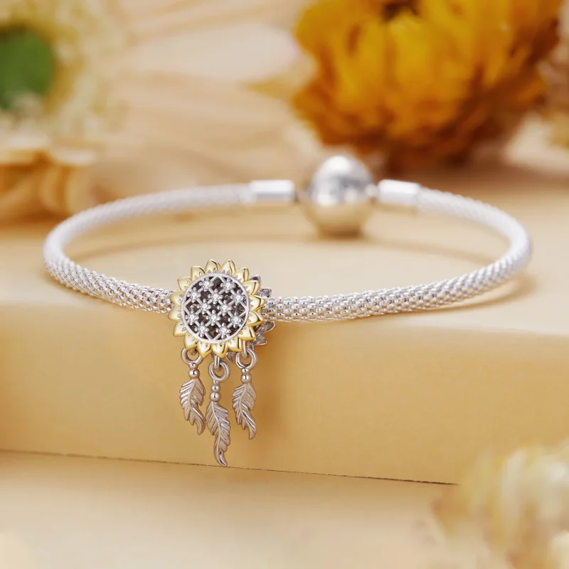 (bilde for) Pandora Style Sunflower Dream Catcher Charm - BSC820 - Vis 3