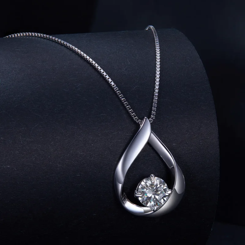 (bilde for) Pandora Style Water Drop Moissanite Halskjede (ett sertifikat) - MSN015 - Vis 2