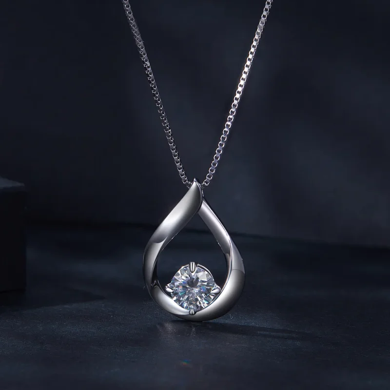 (bilde for) Pandora Style Water Drop Moissanite Halskjede (ett sertifikat) - MSN015 - Vis 3