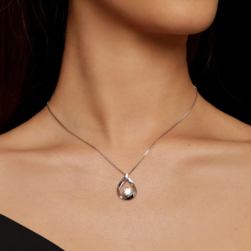 (bilde for) Pandora Style Water Drop Moissanite Halskjede (ett sertifikat) - MSN015 - Vis 5
