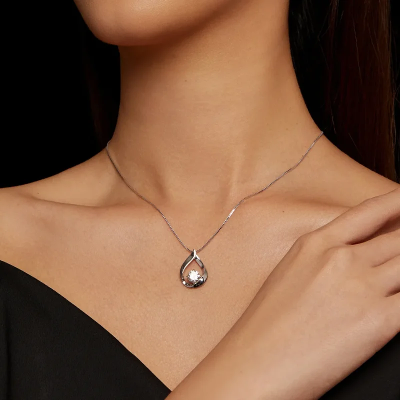 (bilde for) Pandora Style Water Drop Moissanite Halskjede (ett sertifikat) - MSN015 - Vis 6