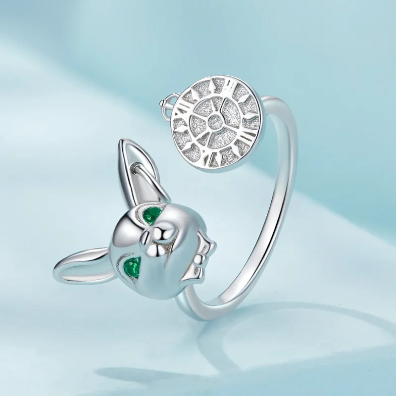 (bilde for) Pandora Style White Rabbit Clock Ring - SCR948-E - Vis 2