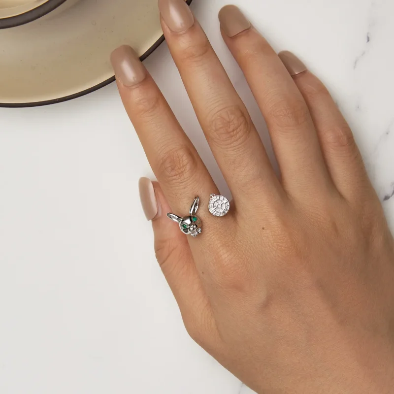 (bilde for) Pandora Style White Rabbit Clock Ring - SCR948-E - Vis 5