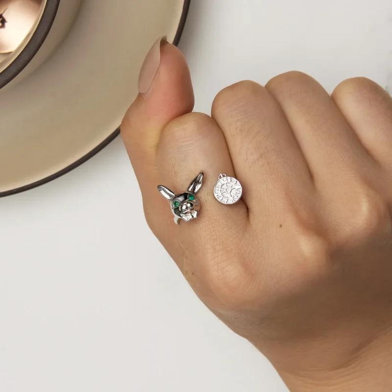 (bilde for) Pandora Style White Rabbit Clock Ring - SCR948-E - Vis 6