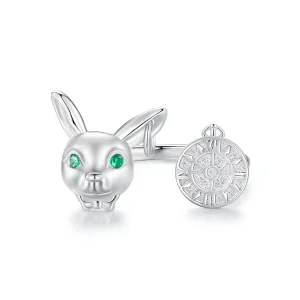 (bilde for) Pandora Style White Rabbit Clock Ring - SCR948-E