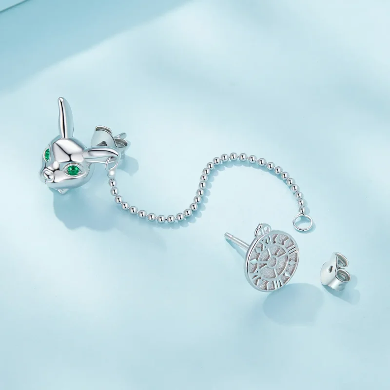 (bilde for) Pandora Style White Rabbit Clock Studs øredobber - SCE1617 - Vis 4