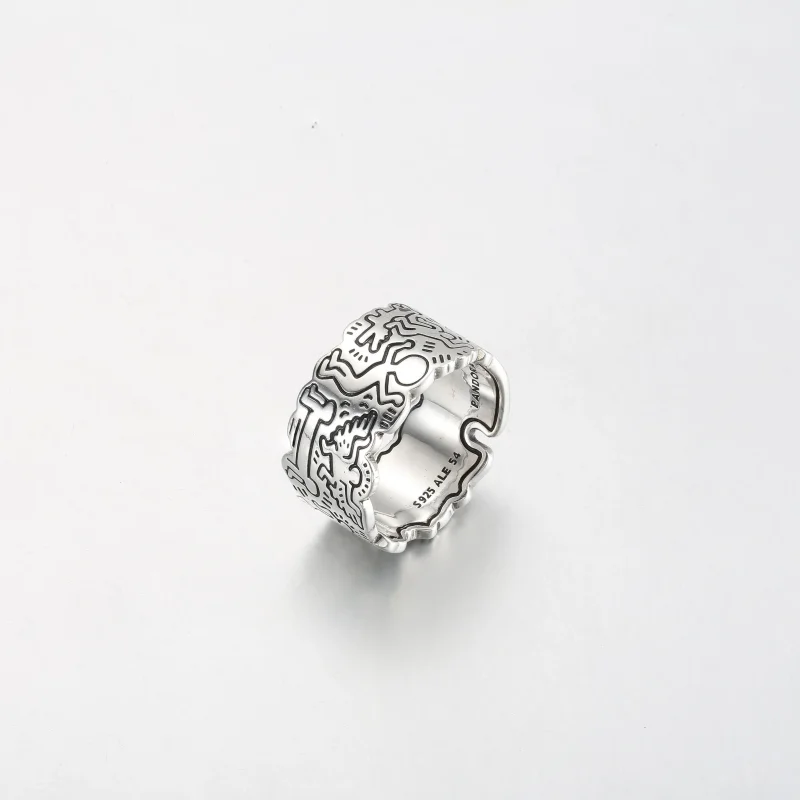 (bilde for) Keith Haring™ x Pandora Line Art Love & People Bred Ring​ - 192222C01 - Vis 2