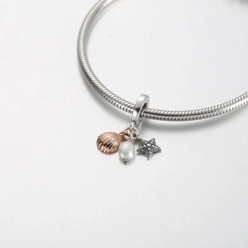 (bilde for) Pandora Behandlet Ferskvannskulturperler, Sjøstjerne og Skall Trippel Hengende C - Vis 4