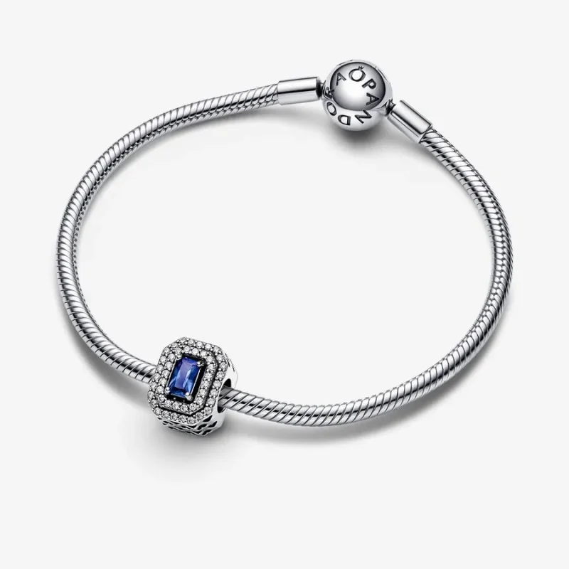 (bilde for) Pandora blå glitrende, nivellert rektangulær sjarm - 792385c01 - Vis 6