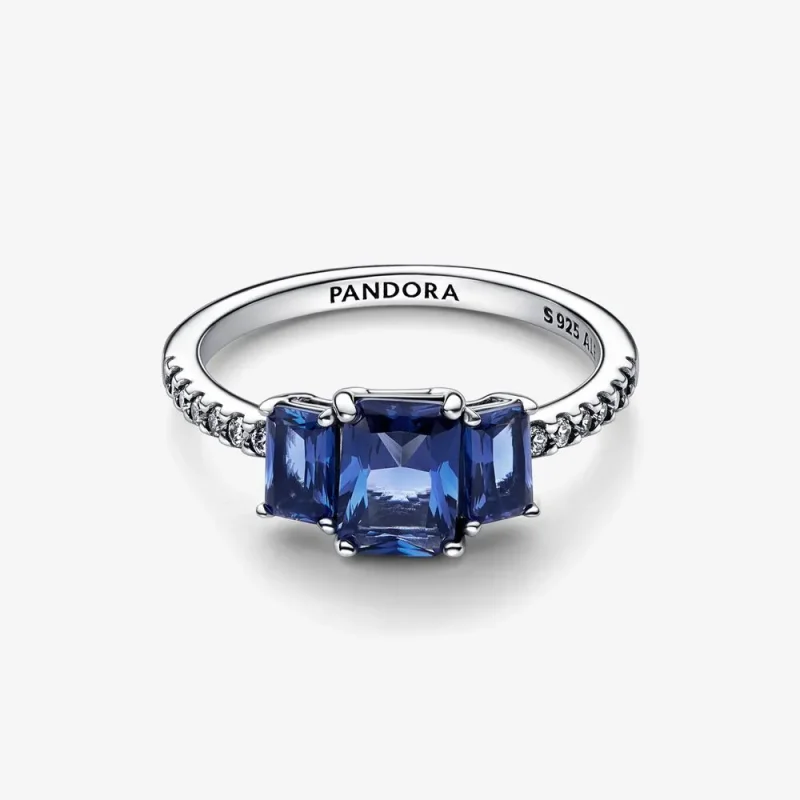 (bilde for) Pandora Blå Rektangulær Tre Steiner Funklende Ring - 192389C01 - Vis 6