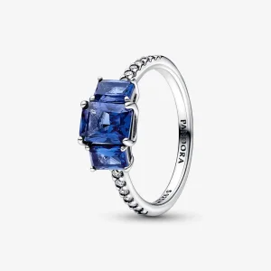 (bilde for) Pandora Blå Rektangulær Tre Steiner Funklende Ring - 192389C01