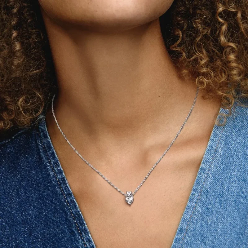 (bilde for) Pandora Dobbelt Hjerte Anheng Funklende Collier Halskjede - 391229C01 - Vis 6