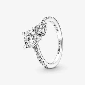 (bilde for) Pandora Dobbelt Hjerte Funklende Ring - 191198C01
