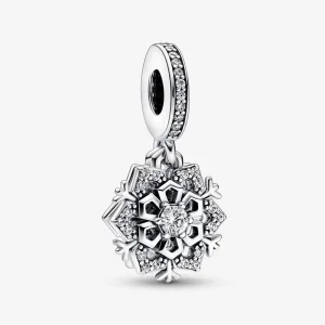 (bilde for) Pandora Funklende Snøfnugg Dobbel Hengende Charm - 792355C01