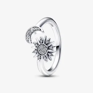 (bilde for) Pandora Funklende Sol og Halvmåne Åpen Ring - 192845C01