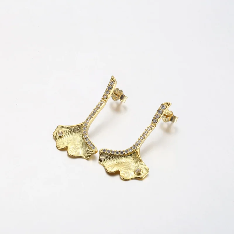 (bilde for) Pandora Ginkgo 14k gold-plated drop earrings with clear cubic zirconia - 262440C - Vis 2