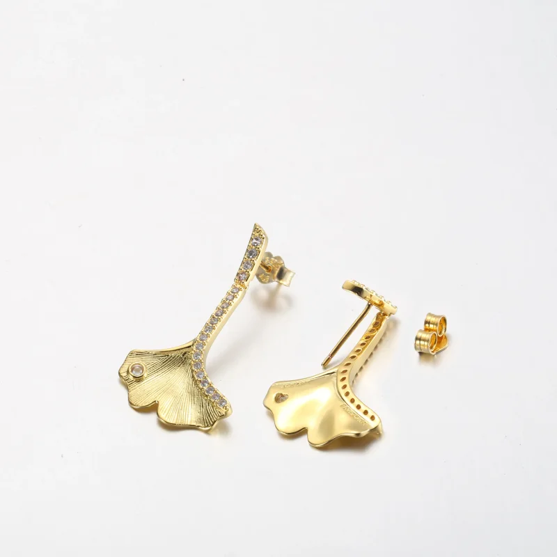 (bilde for) Pandora Ginkgo 14k gold-plated drop earrings with clear cubic zirconia - 262440C - Vis 3
