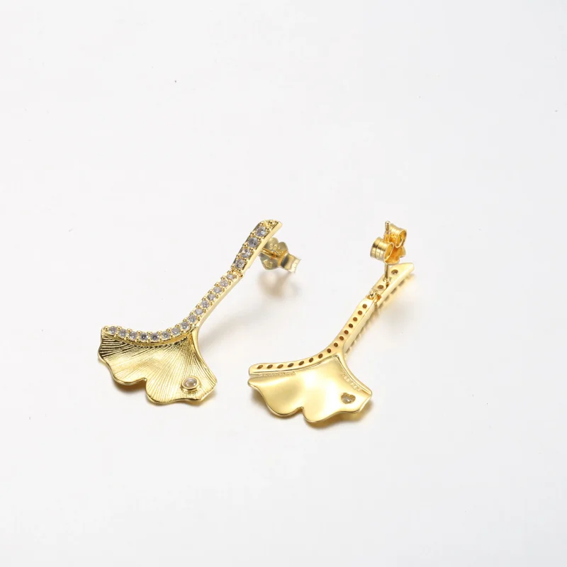 (bilde for) Pandora Ginkgo 14k gold-plated drop earrings with clear cubic zirconia - 262440C - Vis 4