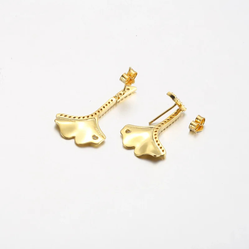 (bilde for) Pandora Ginkgo 14k gold-plated drop earrings with clear cubic zirconia - 262440C - Vis 5