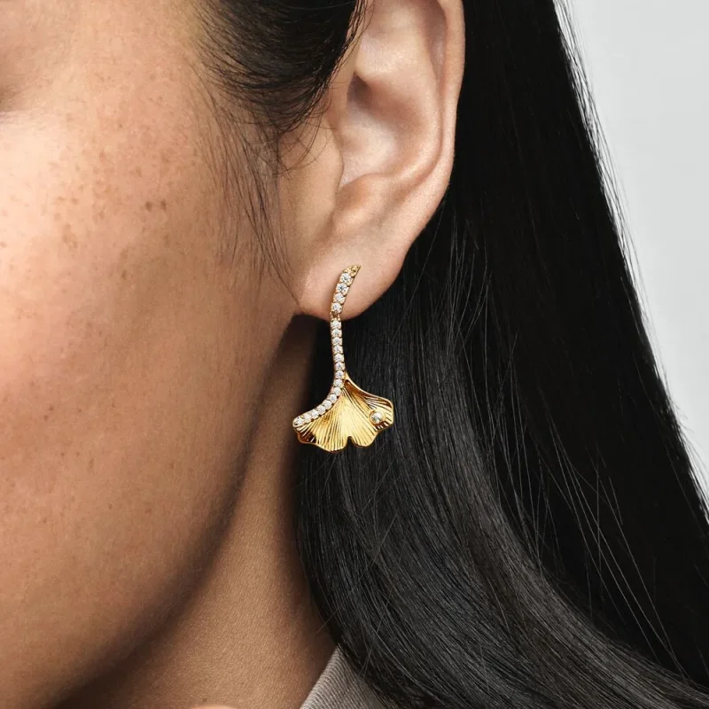 (bilde for) Pandora Ginkgo 14k gold-plated drop earrings with clear cubic zirconia - 262440C - Vis 6