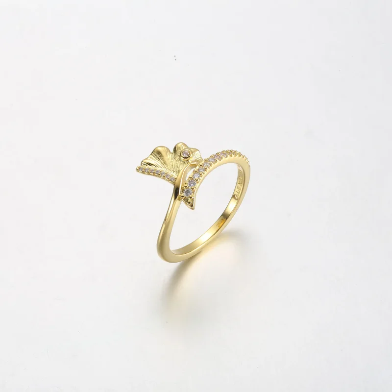 (bilde for) Pandora Ginkgo 14k gold-plated ring with clear cubic zirconia - 162444C01 - Vis 2