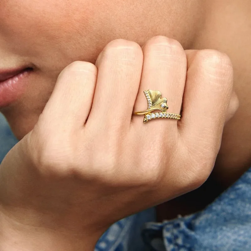 (bilde for) Pandora Ginkgo 14k gold-plated ring with clear cubic zirconia - 162444C01 - Vis 6