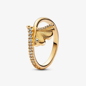 (bilde for) Pandora Ginkgo 14k gold-plated ring with clear cubic zirconia - 162444C01