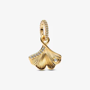 (bilde for) Pandora Ginkgo 14k gullbelagt dingle med klare cubic zirconia - 762428C01