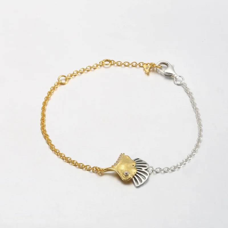 (bilde for) Pandora Ginkgo sterling silver and 14k gold-plated chain bracelet with clear cub - Vis 2