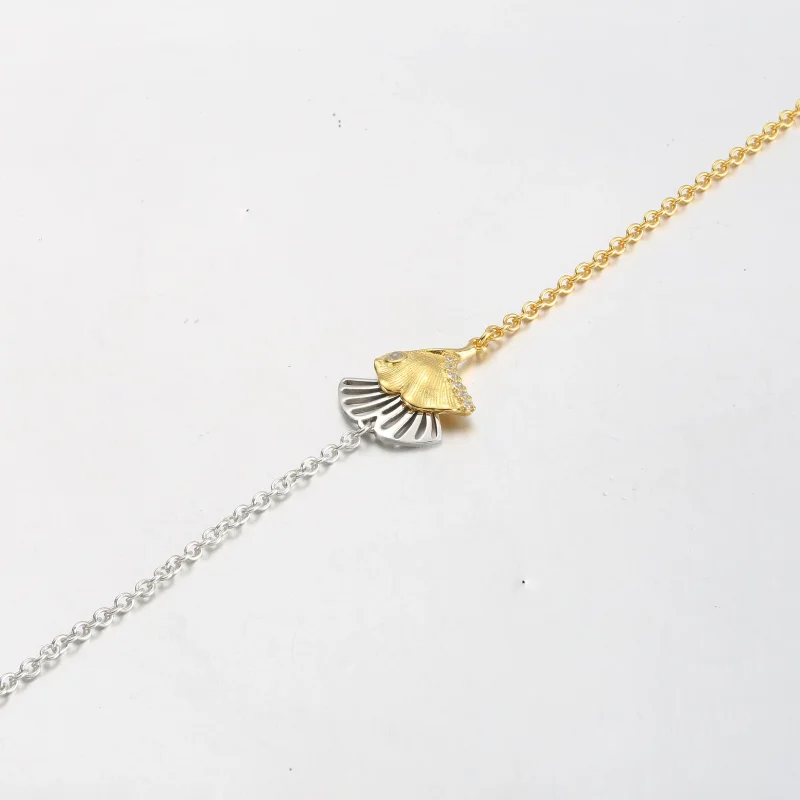 (bilde for) Pandora Ginkgo sterling silver and 14k gold-plated chain bracelet with clear cub - Vis 3