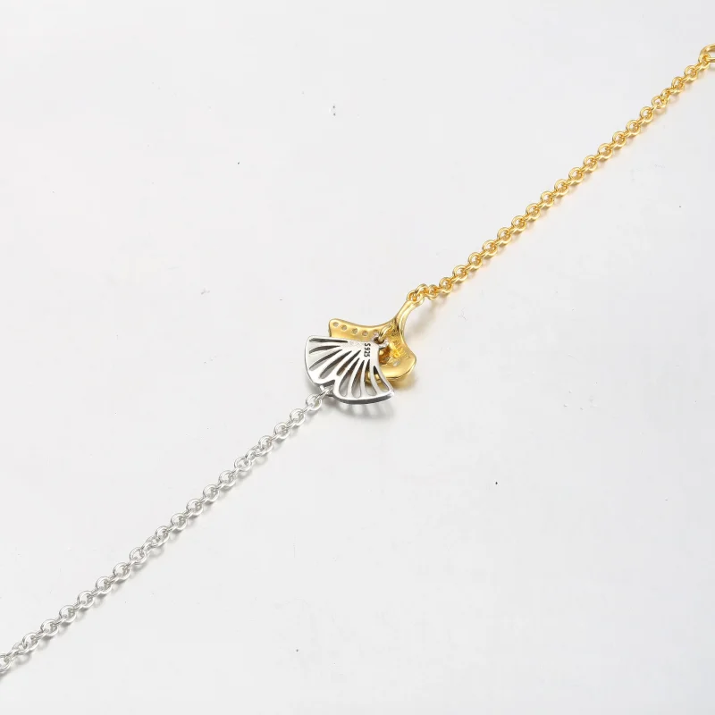 (bilde for) Pandora Ginkgo sterling silver and 14k gold-plated chain bracelet with clear cub - Vis 4