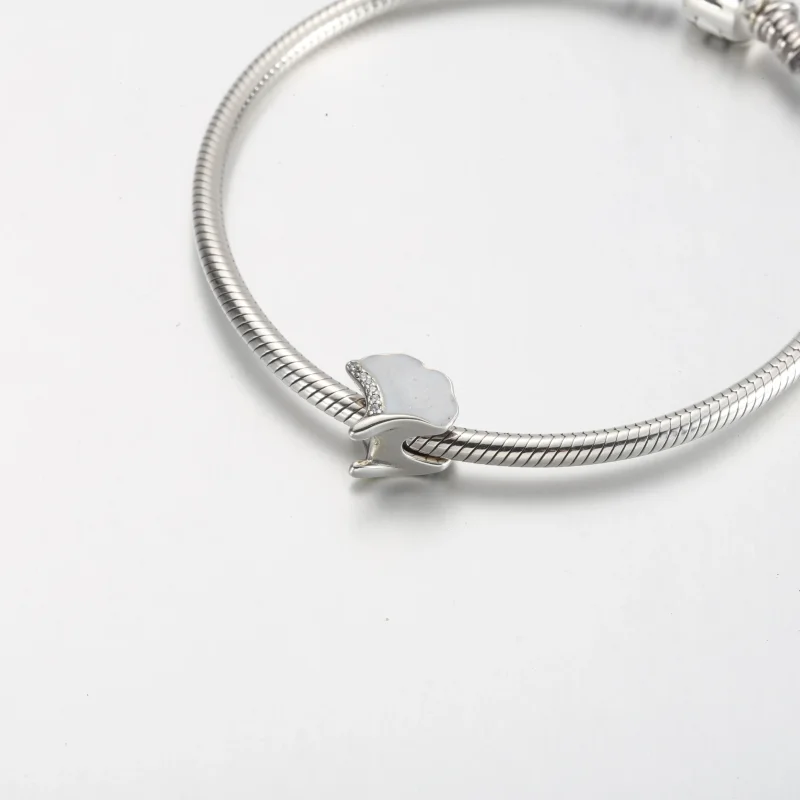 (bilde for) Pandora Ginkgo sterling silver charm with clear cubic zirconia and pearlescent e - Vis 5