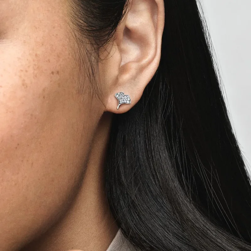 (bilde for) Pandora Ginkgo sterling silver stud earrings with clear cubic zirconia - 292439C - Vis 6
