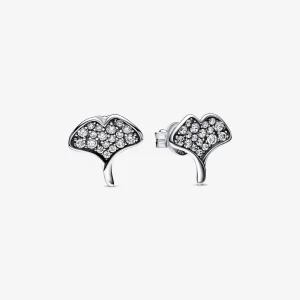 (bilde for) Pandora Ginkgo sterling silver stud earrings with clear cubic zirconia - 292439C01