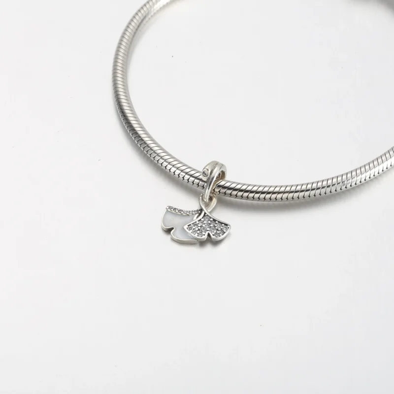 (bilde for) Pandora Ginkgo sterling sølv dingler med klar cubic zirconia og perlemorsk emalj - Vis 4