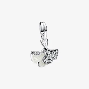 (bilde for) Pandora Ginkgo sterling sølv dingler med klar cubic zirconia og perlemorsk emalje - 792429C01