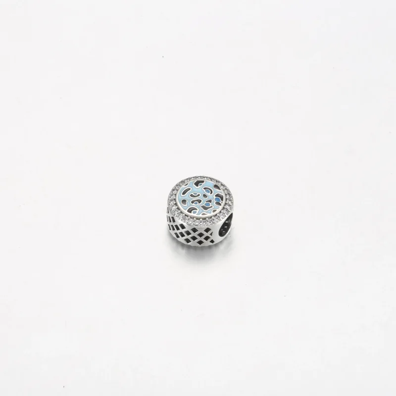 (bilde for) Pandora Leopardprint sterling sølv sjarm med klar cubic zirconia, pastellblå, hi - Vis 2