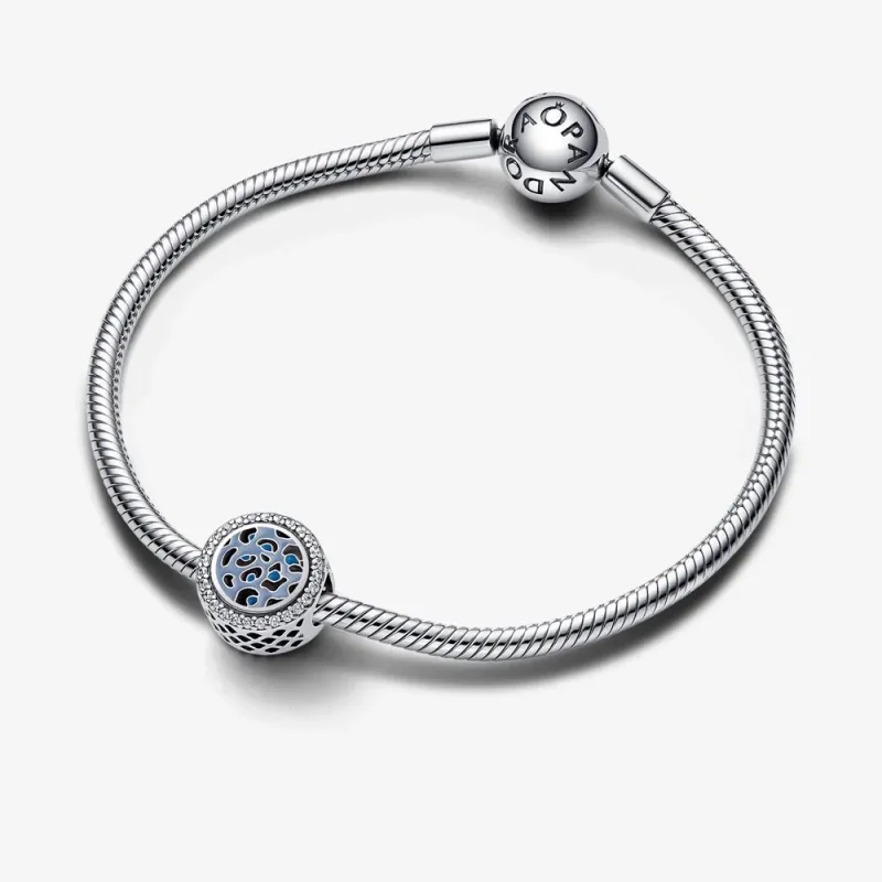(bilde for) Pandora Leopardprint sterling sølv sjarm med klar cubic zirconia, pastellblå, hi - Vis 6