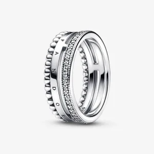 (bilde for) Pandora Signature Logo Pavé og Sølvkuler Ring - 192312C01