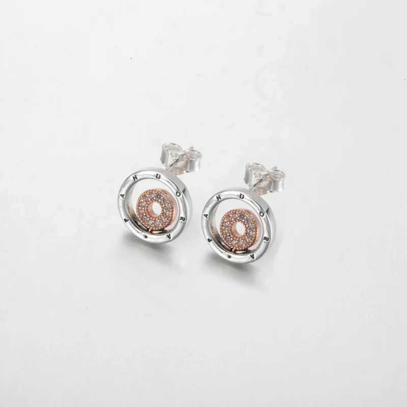 (bilde for) Pandora Signature Tofargede Logo Sirkler Øredobber - 282314C01 - Vis 2