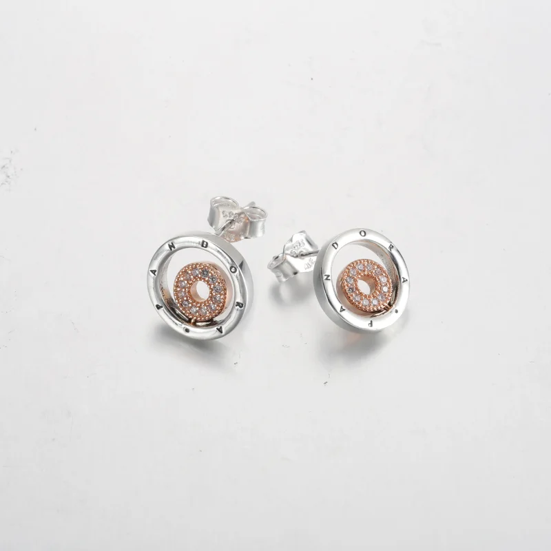 (bilde for) Pandora Signature Tofargede Logo Sirkler Øredobber - 282314C01 - Vis 5